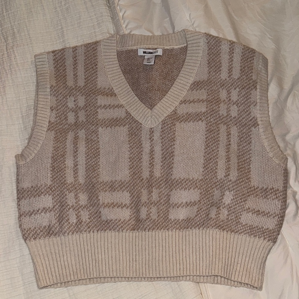 Beige Plaid Sweater Vest